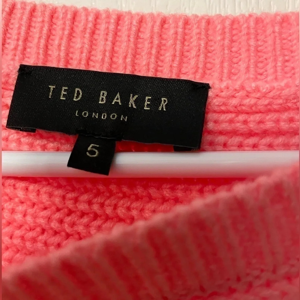 Super Flattering Ted Baker London Pink Peplum Cable Knit Sweater Size 5 - Picture 3 of 5